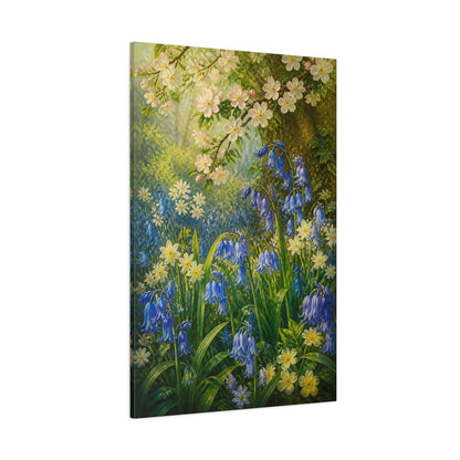 Side Mockup 1. Bluebells Floral Meadow shown as canvas print
