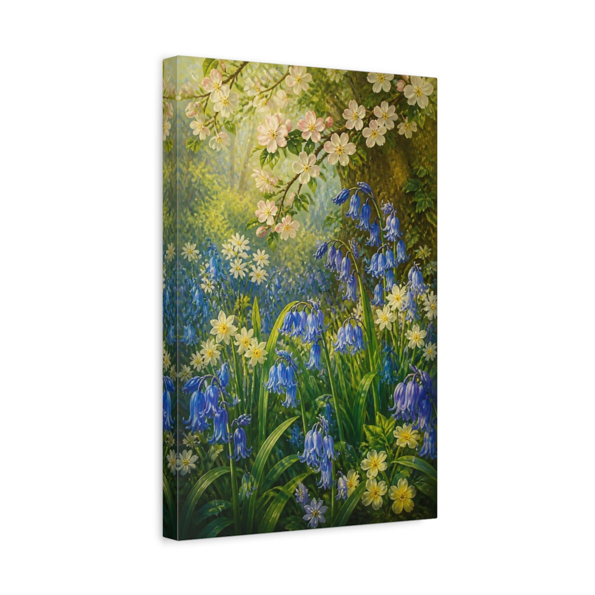 Side Mockup 4. Bluebells Floral Meadow shown as canvas print