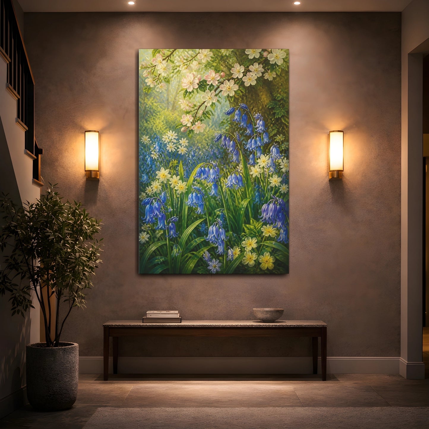 Mockup 2. Bluebells Floral Meadow shown as canvas print