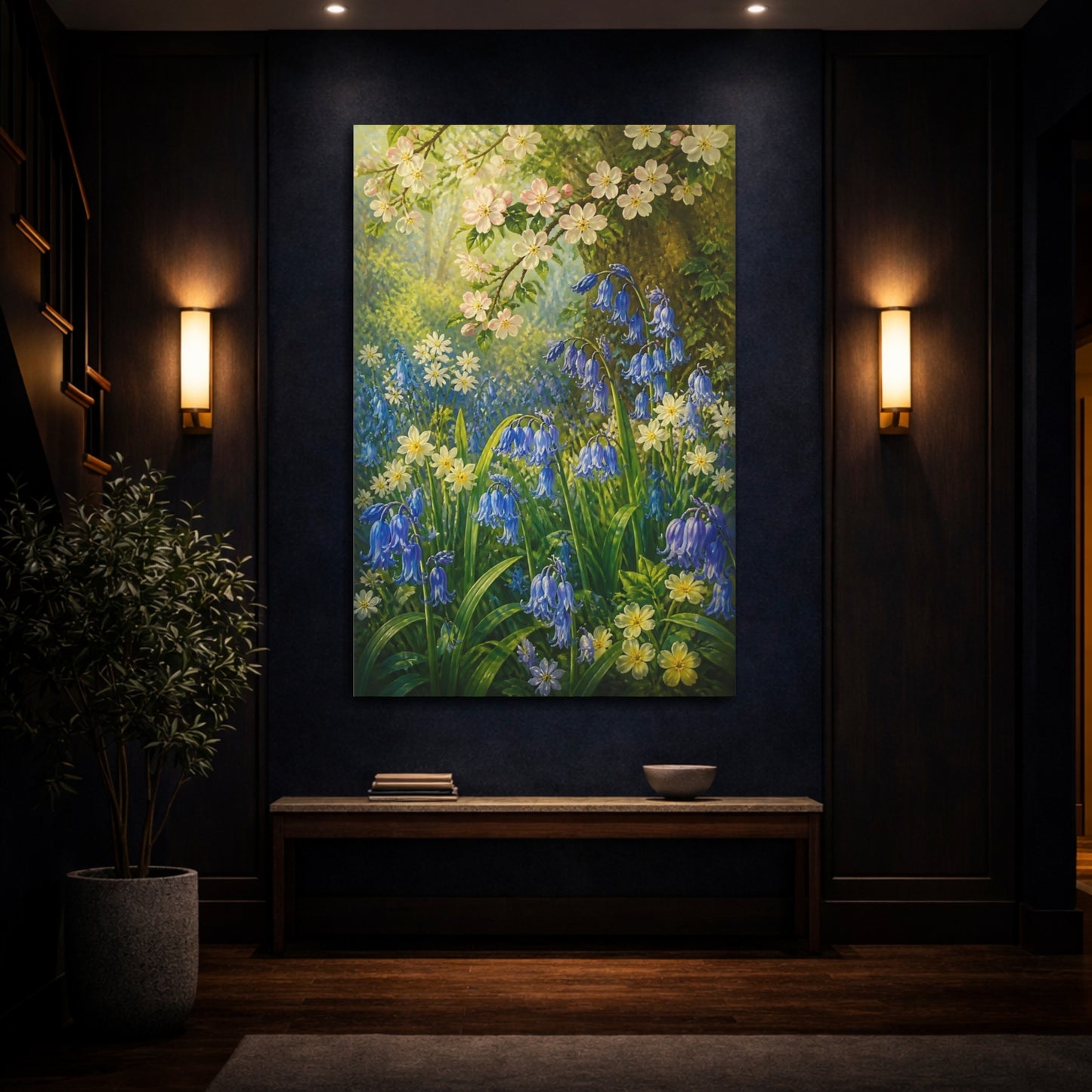 Mockup 4. Bluebells Floral Meadow shown as canvas print