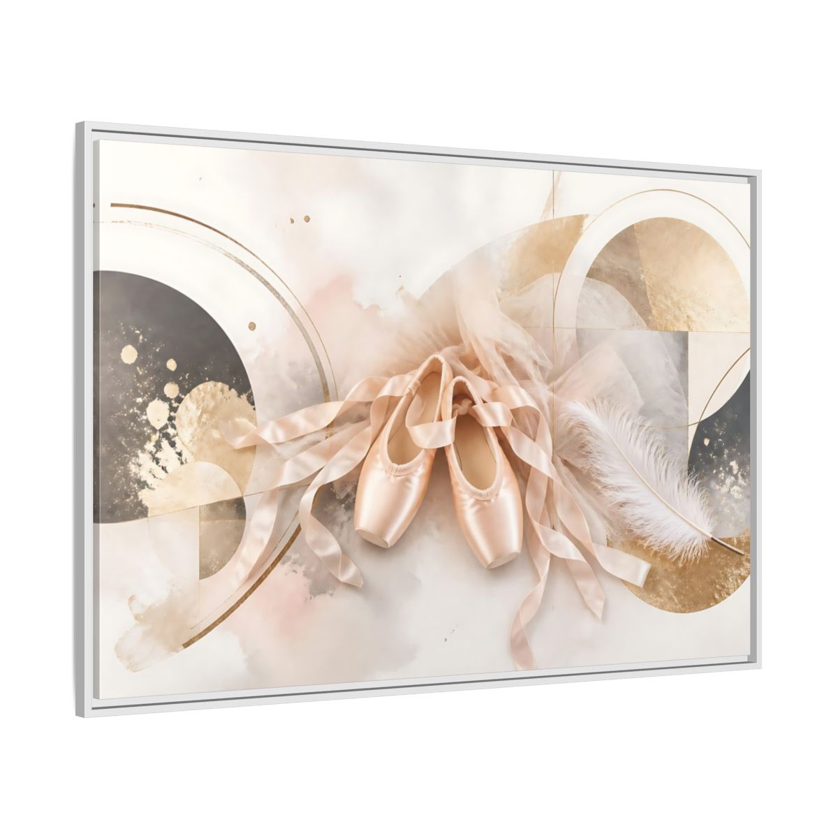 Side Mockup 7. Blush Ballet Pointe Shoes shown as framed canvas print