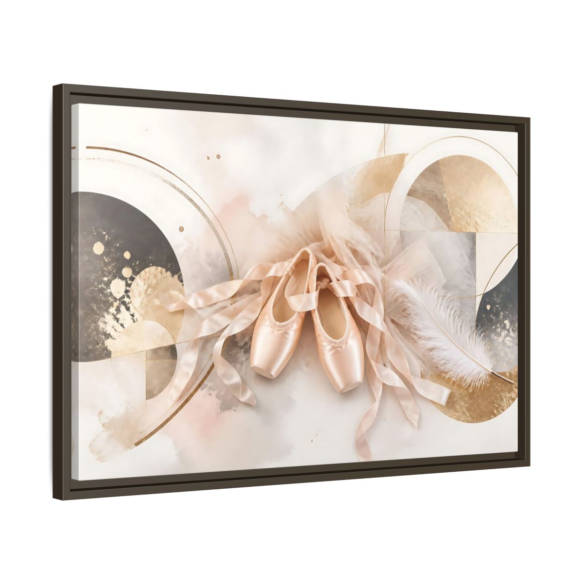 Side Mockup 11. Blush Ballet Pointe Shoes shown as framed canvas print