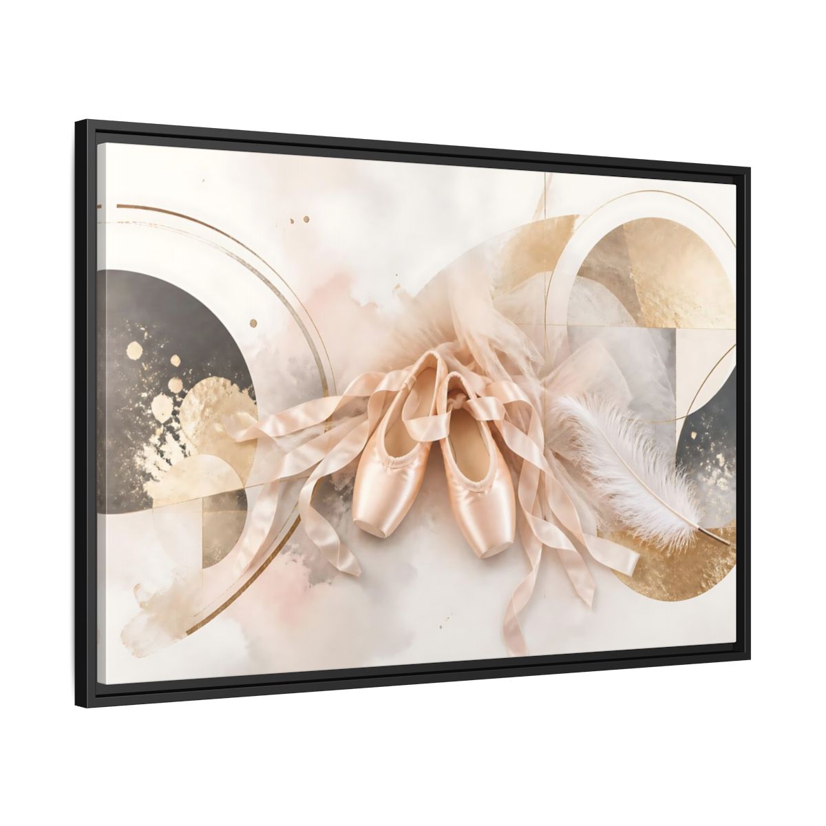 Side Mockup 13. Blush Ballet Pointe Shoes shown as framed canvas print