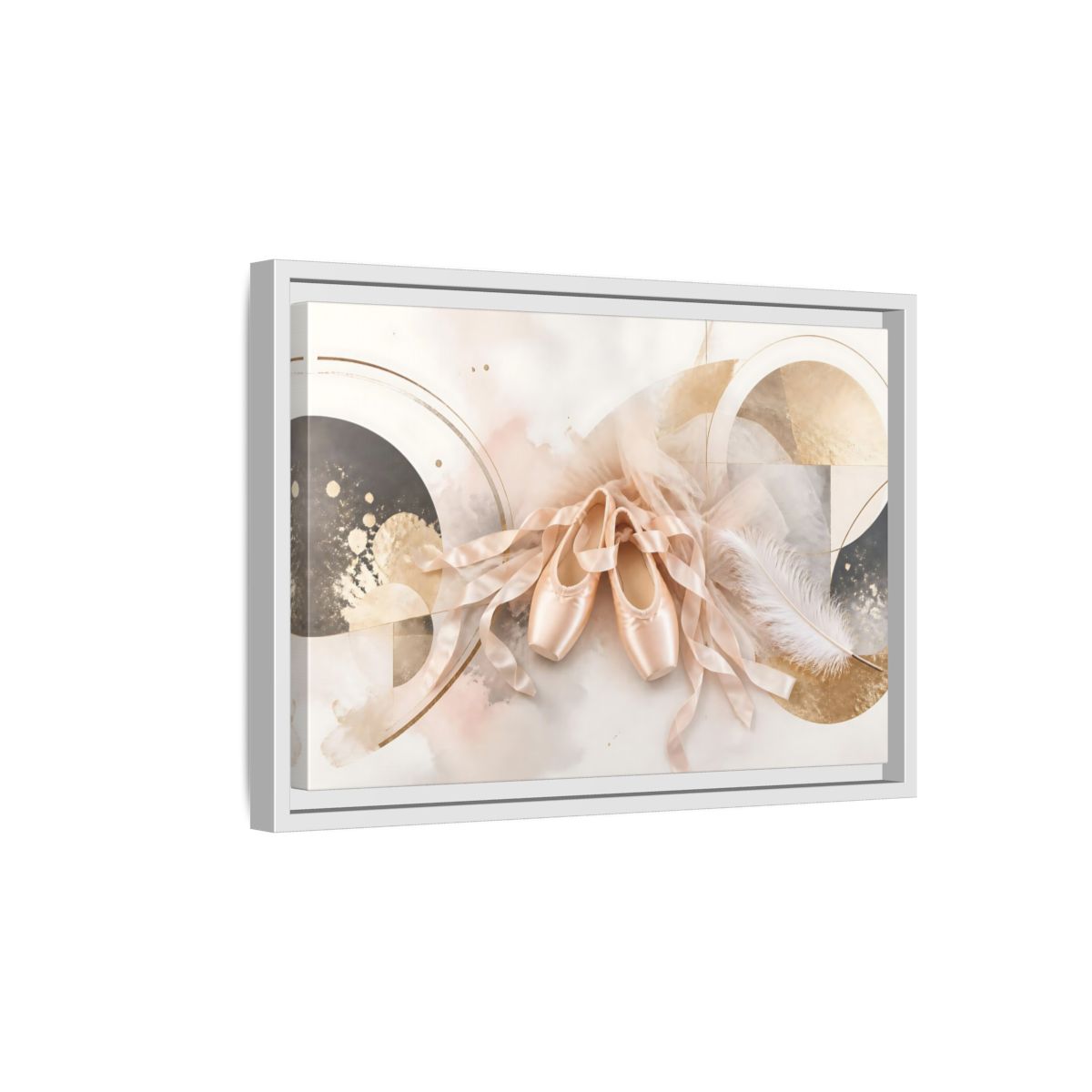 Side Mockup 4. Blush Ballet Pointe Shoes shown as framed canvas print