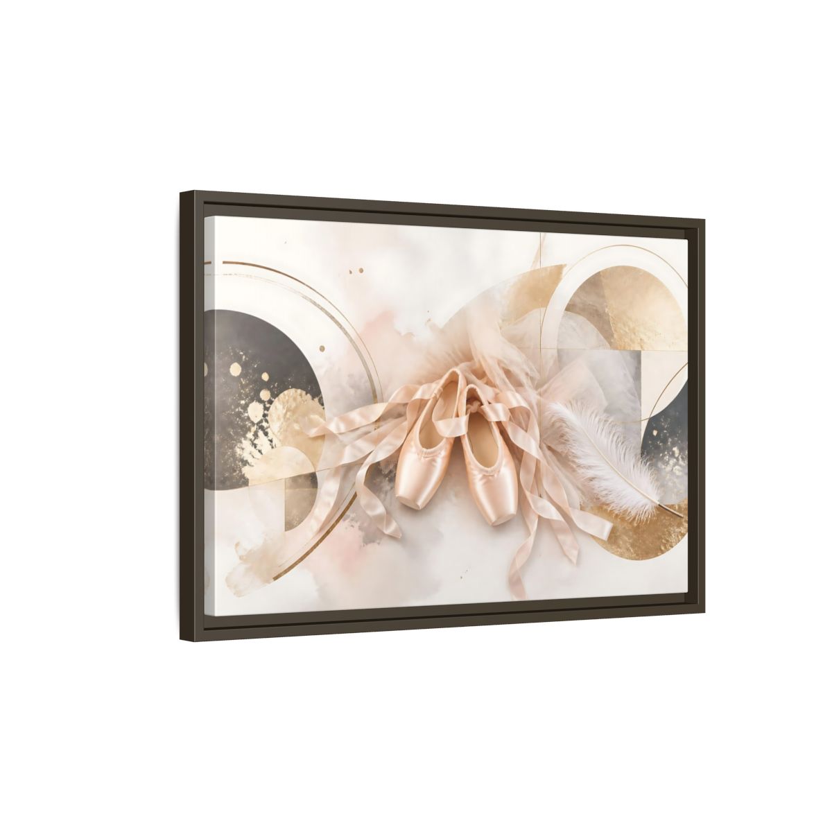 Side Mockup 2. Blush Ballet Pointe Shoes shown as framed canvas print