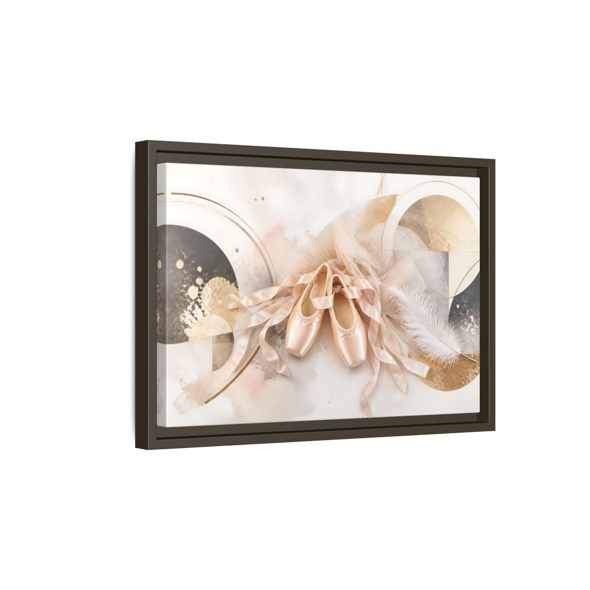 Side Mockup 5. Blush Ballet Pointe Shoes shown as framed canvas print