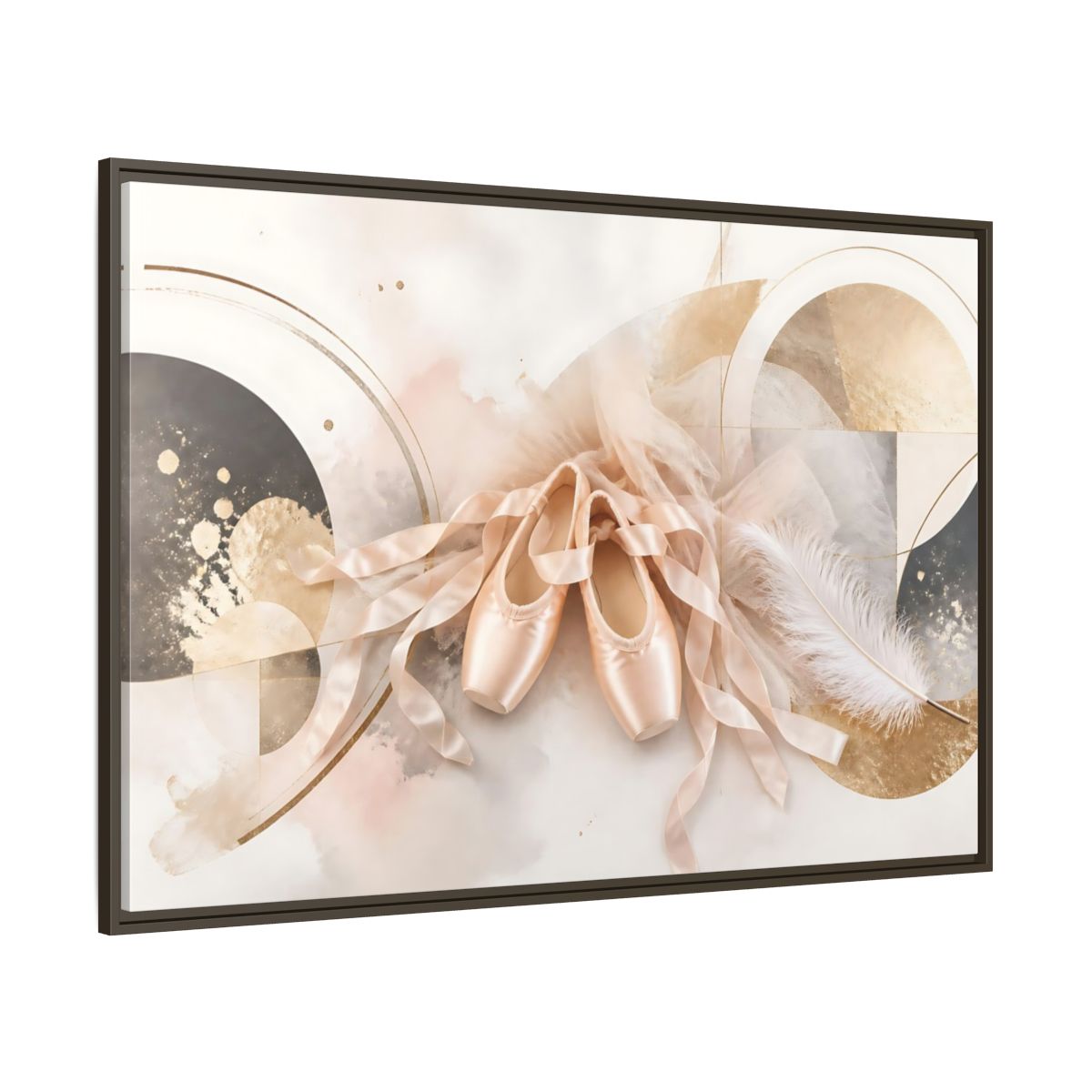 Side Mockup 8. Blush Ballet Pointe Shoes shown as framed canvas print