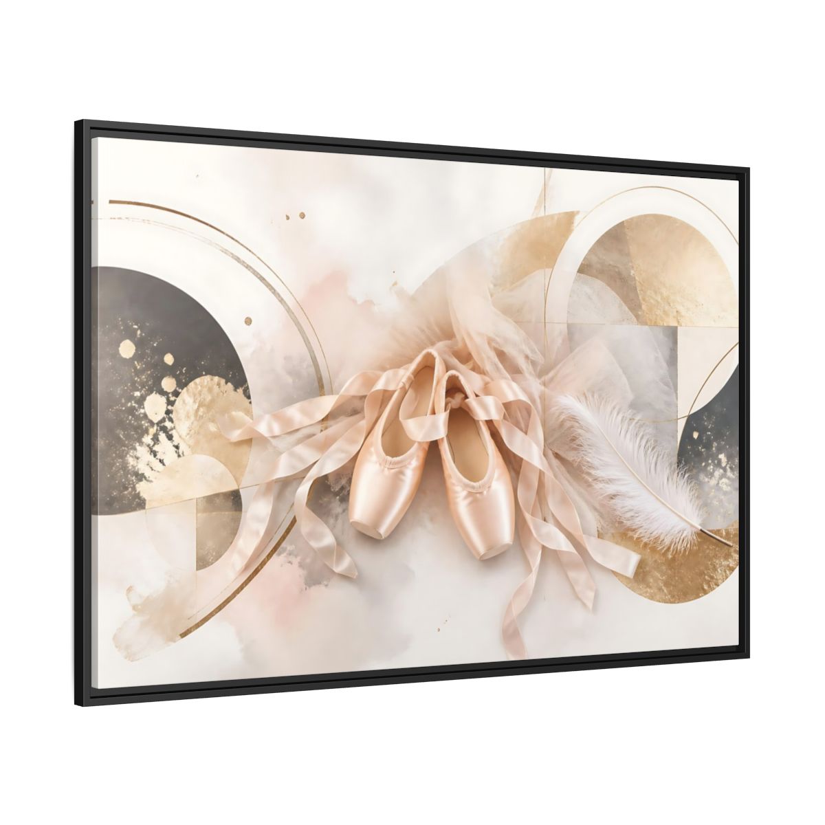 Side Mockup 12. Blush Ballet Pointe Shoes shown as framed canvas print