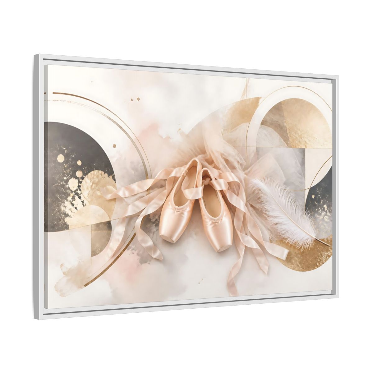 Side Mockup 9. Blush Ballet Pointe Shoes shown as framed canvas print