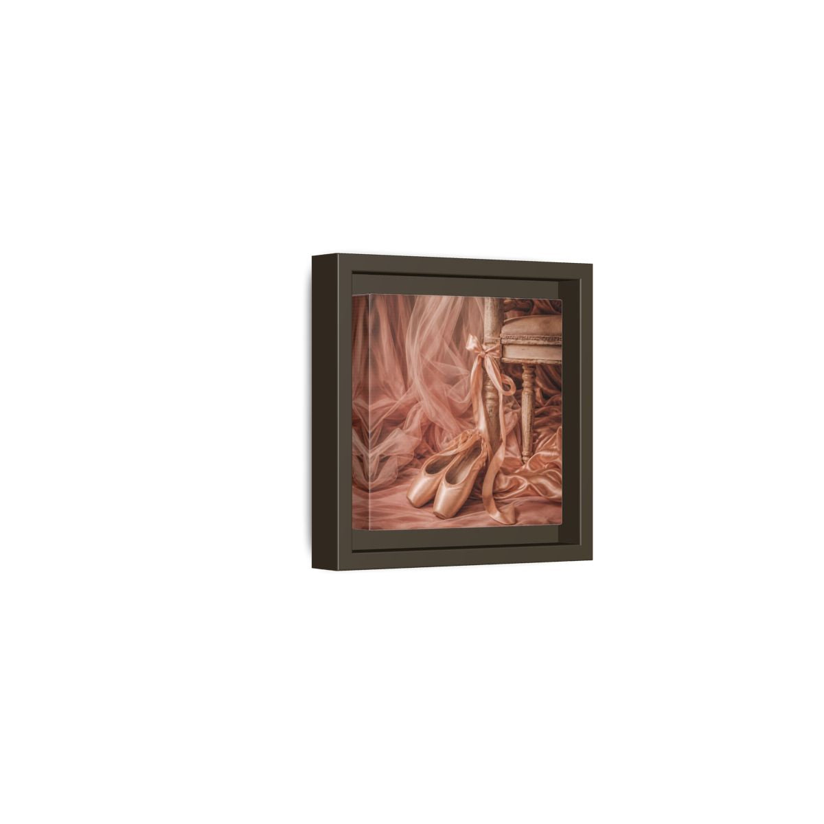 Side Mockup 23. Blush Ballet Pointe Shoes shown as framed canvas print