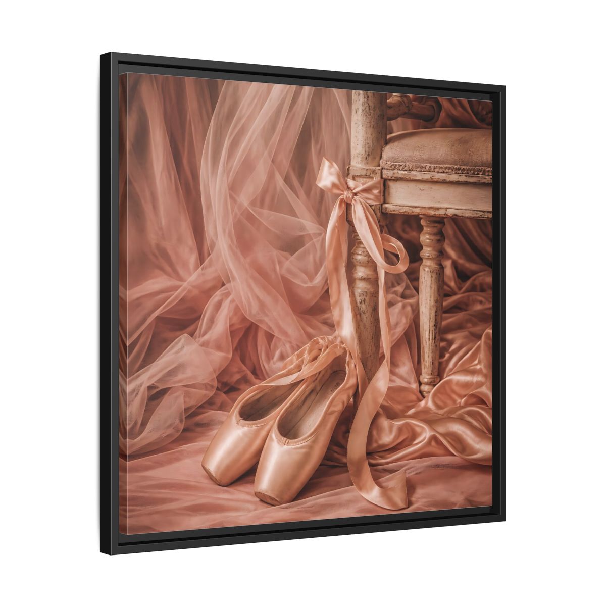 Side Mockup 31. Blush Ballet Pointe Shoes shown as framed canvas print