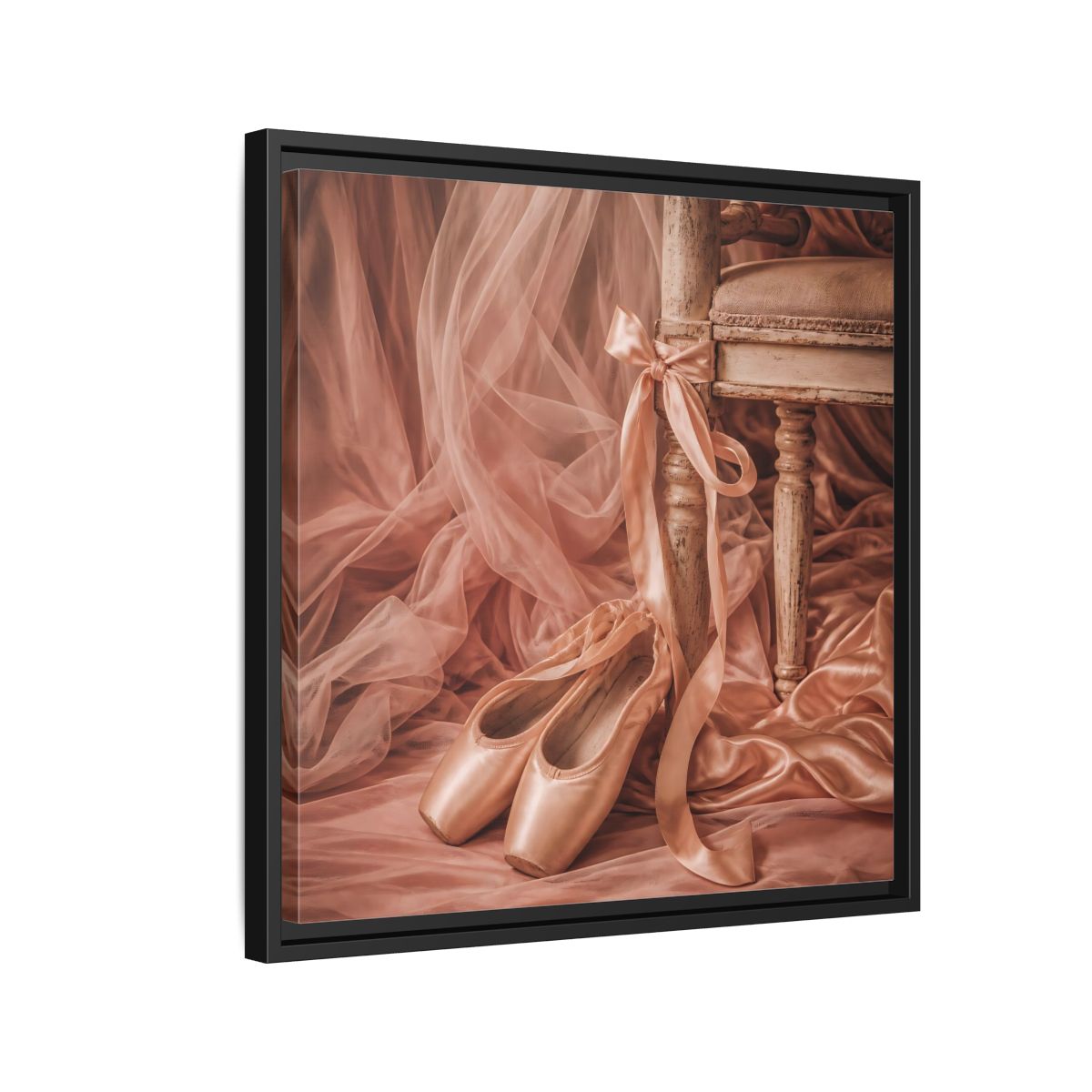 Side Mockup 12. Blush Ballet Pointe Shoes shown as framed canvas print