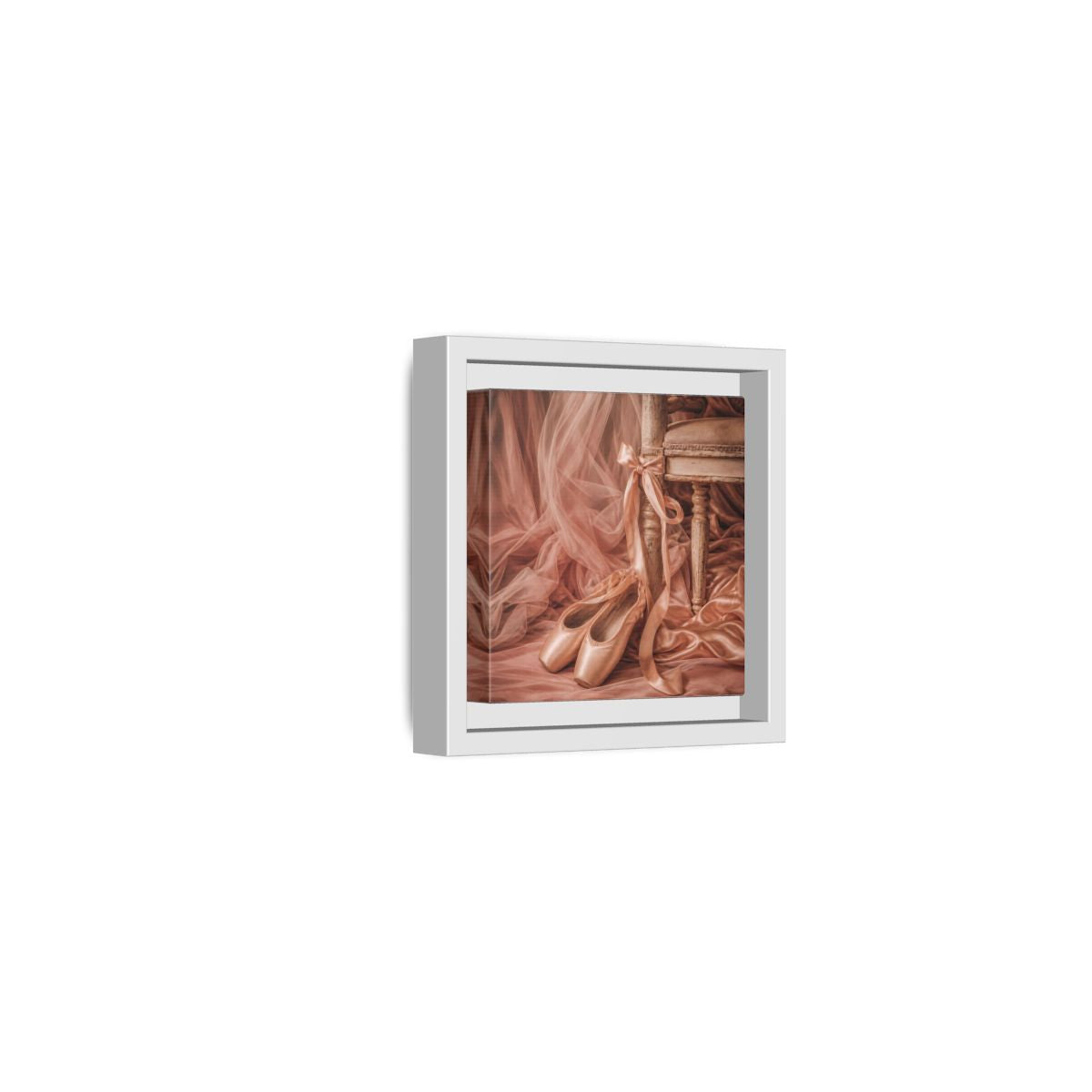 Side Mockup 22. Blush Ballet Pointe Shoes shown as framed canvas print