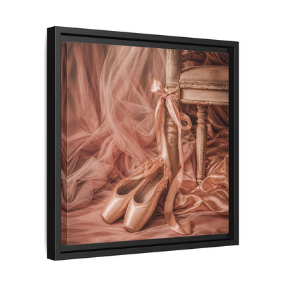 Side Mockup 32. Blush Ballet Pointe Shoes shown as framed canvas print