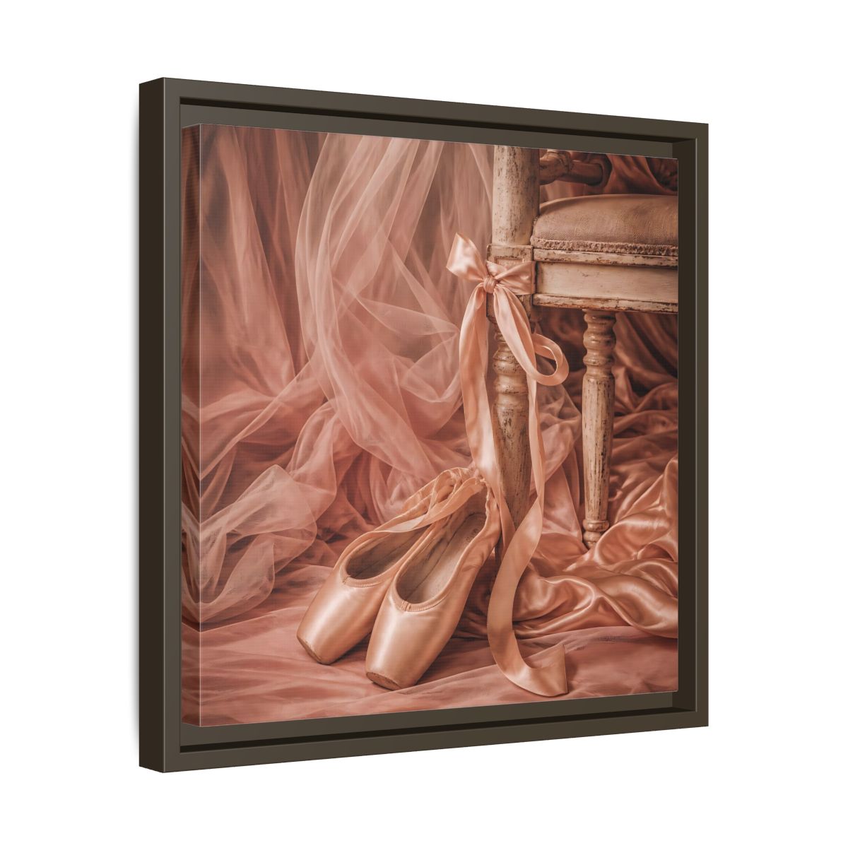 Side Mockup 29. Blush Ballet Pointe Shoes shown as framed canvas print