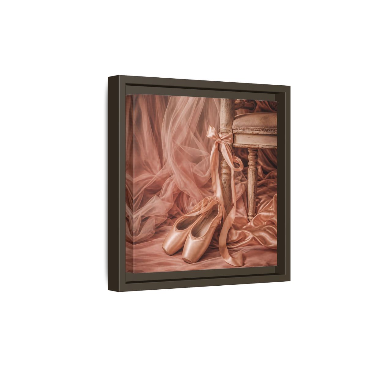 Side Mockup 20. Blush Ballet Pointe Shoes shown as framed canvas print