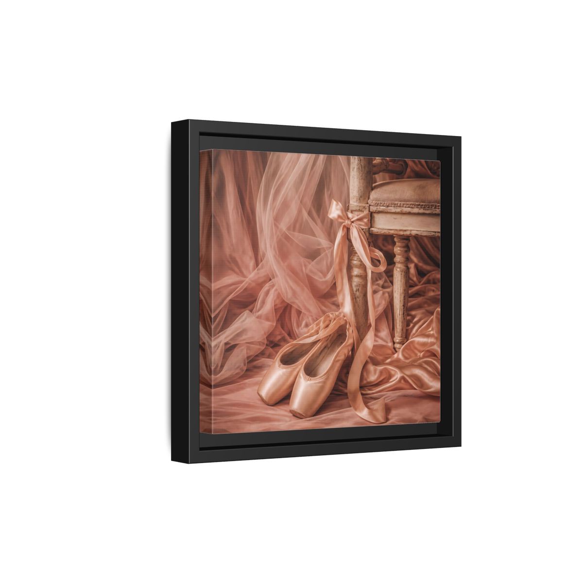 Side Mockup 21. Blush Ballet Pointe Shoes shown as framed canvas print