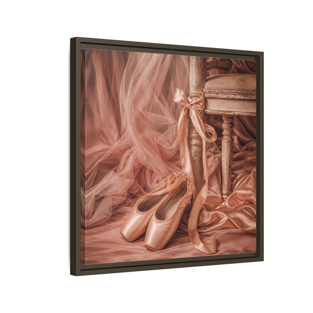 Side Mockup 11. Blush Ballet Pointe Shoes shown as framed canvas print