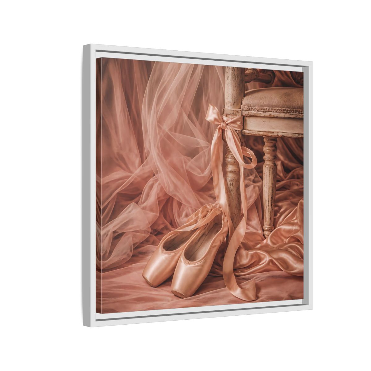 Side Mockup 10. Blush Ballet Pointe Shoes shown as framed canvas print