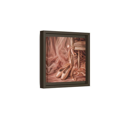 Side Mockup 2. Blush Ballet Pointe Shoes shown as framed canvas print