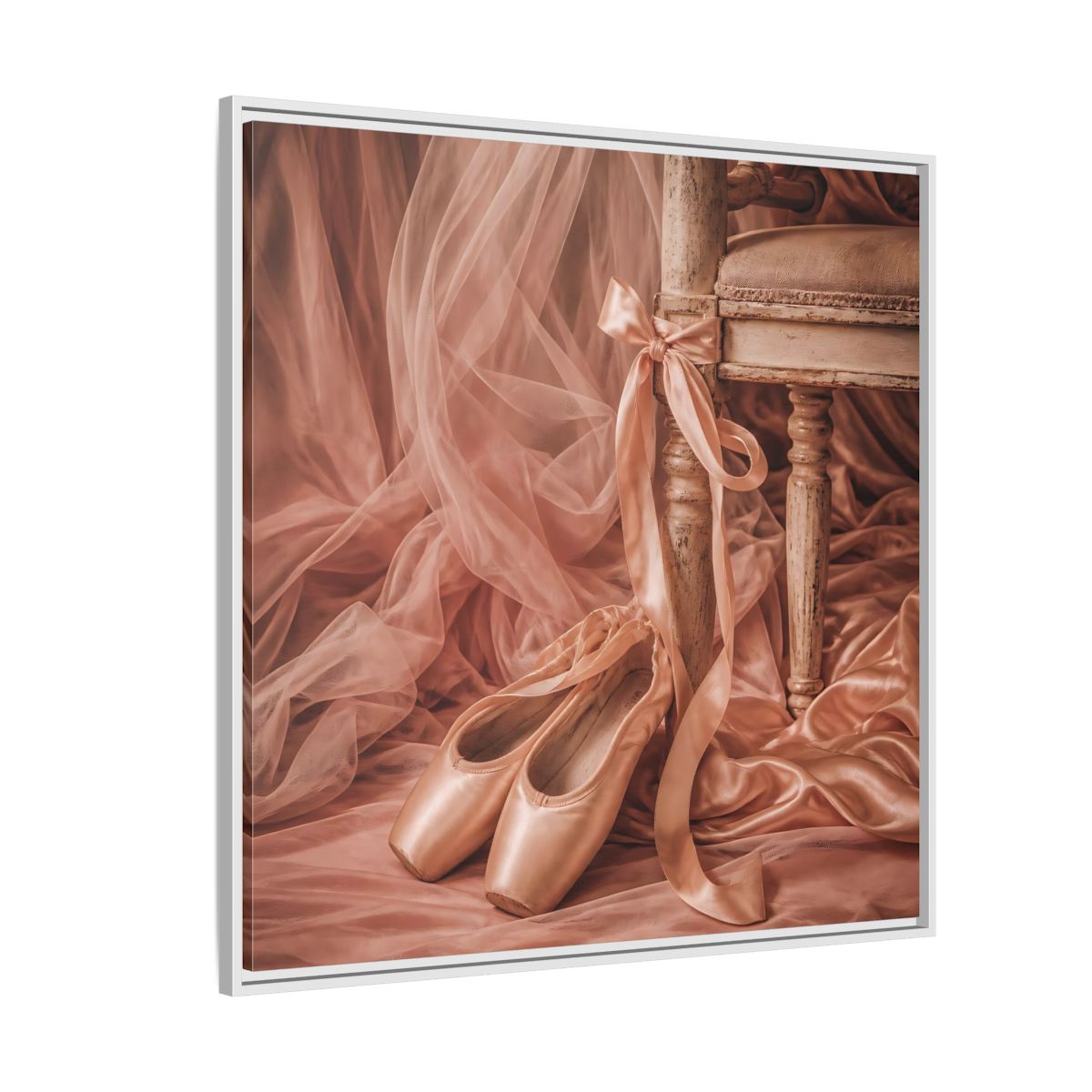 Side Mockup 4. Blush Ballet Pointe Shoes shown as framed canvas print