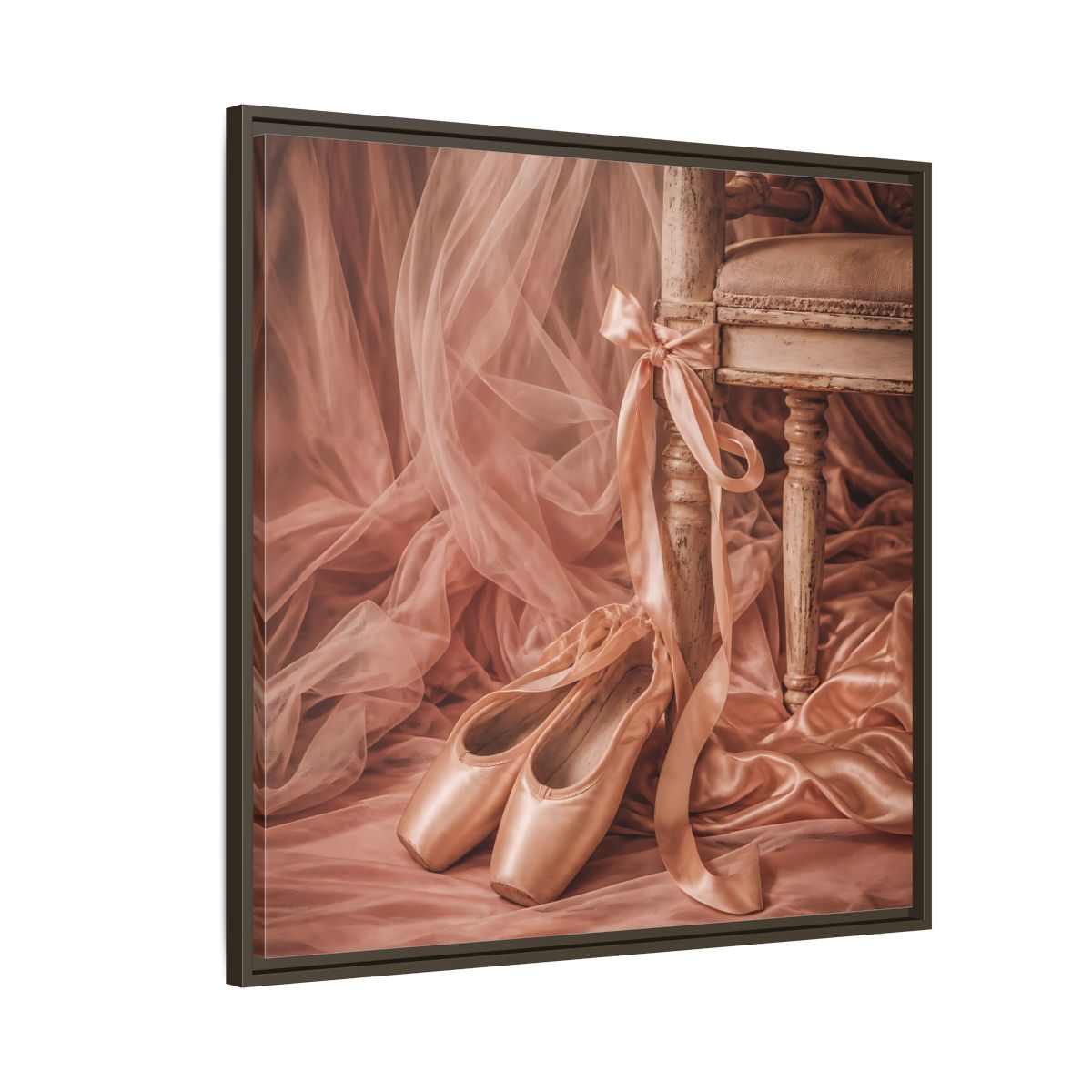 Side Mockup 8. Blush Ballet Pointe Shoes shown as framed canvas print