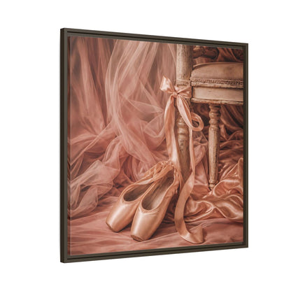 Side Mockup 8. Blush Ballet Pointe Shoes shown as framed canvas print