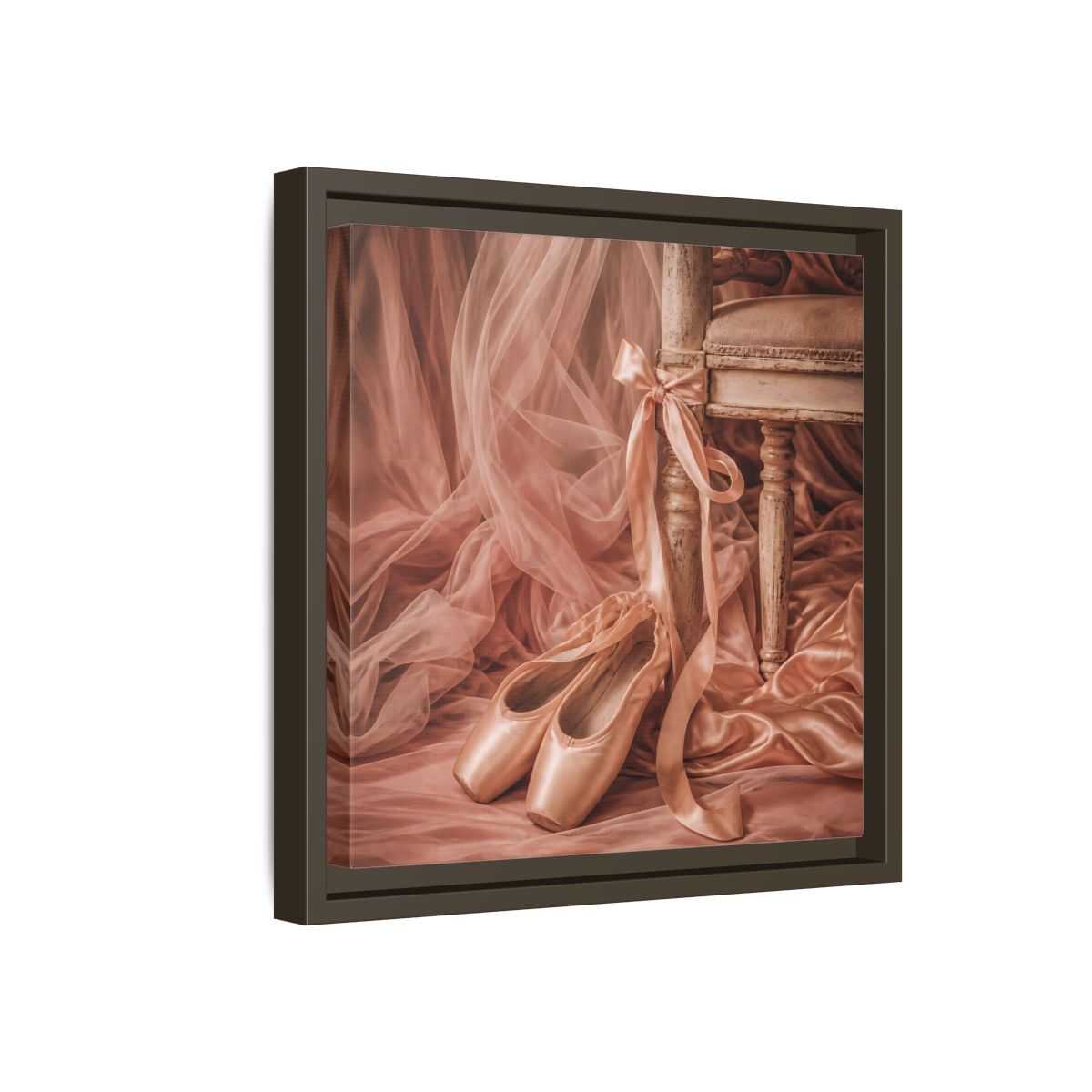 Side Mockup 17. Blush Ballet Pointe Shoes shown as framed canvas print