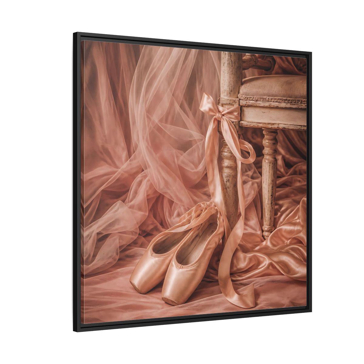 Side Mockup 6. Blush Ballet Pointe Shoes shown as framed canvas print
