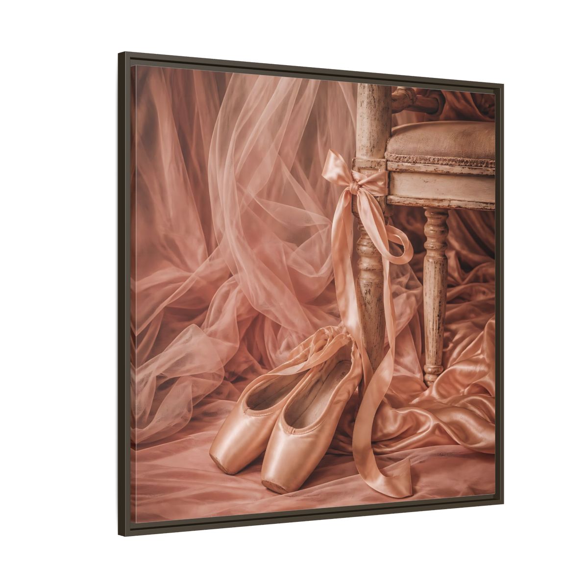 Side Mockup 5. Blush Ballet Pointe Shoes shown as framed canvas print