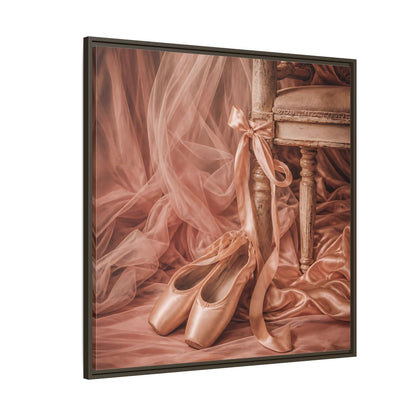 Side Mockup 5. Blush Ballet Pointe Shoes shown as framed canvas print