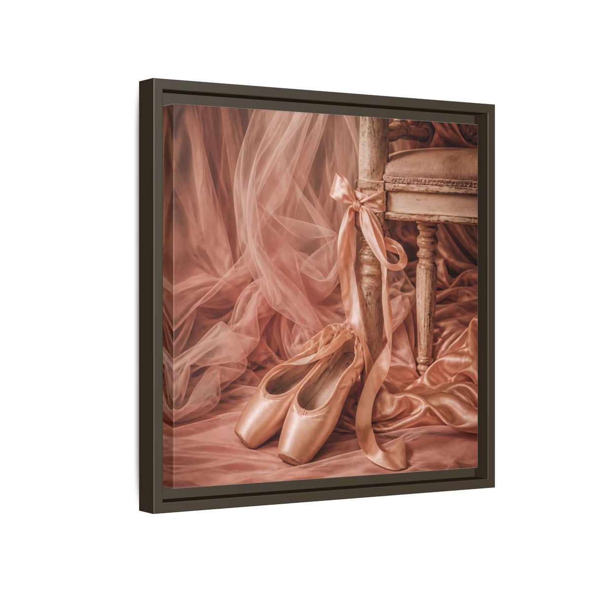 Side Mockup 14. Blush Ballet Pointe Shoes shown as framed canvas print
