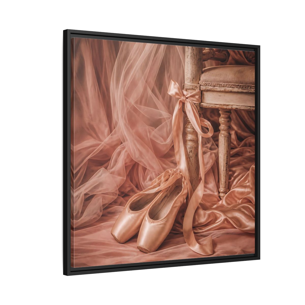 Side Mockup 9. Blush Ballet Pointe Shoes shown as framed canvas print