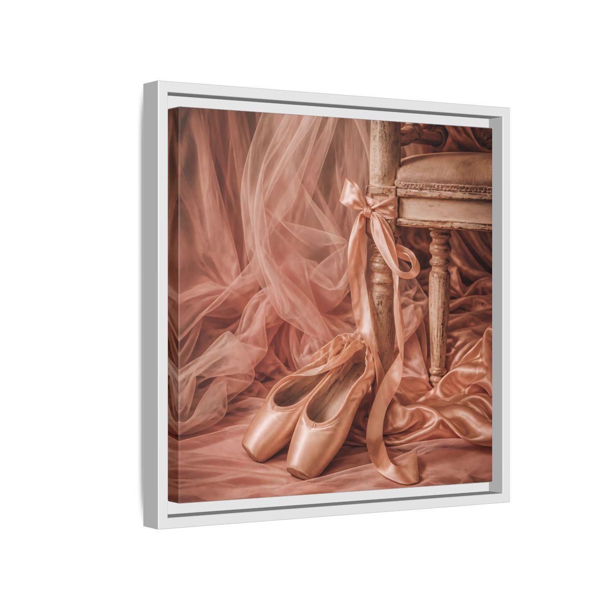 Side Mockup 13. Blush Ballet Pointe Shoes shown as framed canvas print