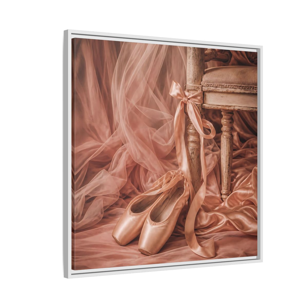 Side Mockup 7. Blush Ballet Pointe Shoes shown as framed canvas print