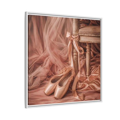 Side Mockup 7. Blush Ballet Pointe Shoes shown as framed canvas print