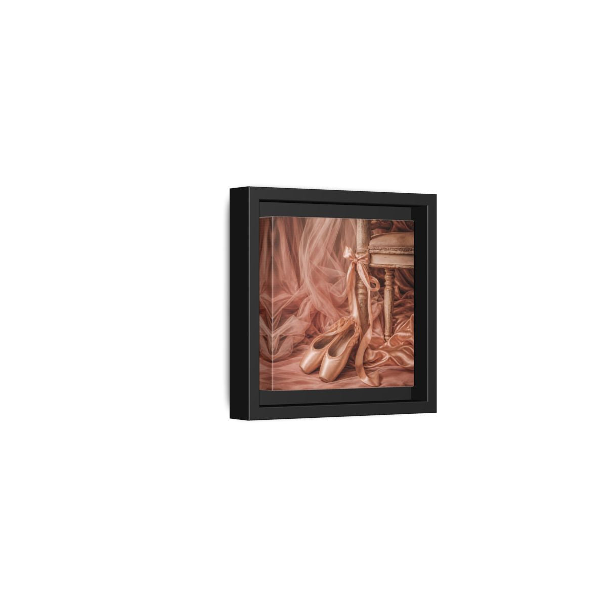 Side Mockup 24. Blush Ballet Pointe Shoes shown as framed canvas print