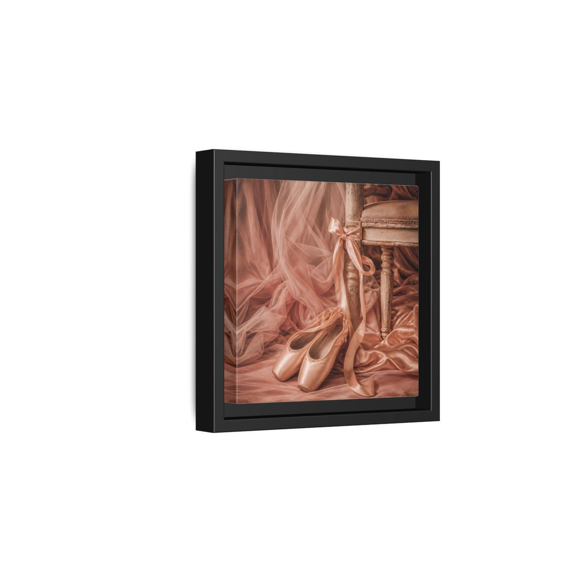 Side Mockup 3. Blush Ballet Pointe Shoes shown as framed canvas print