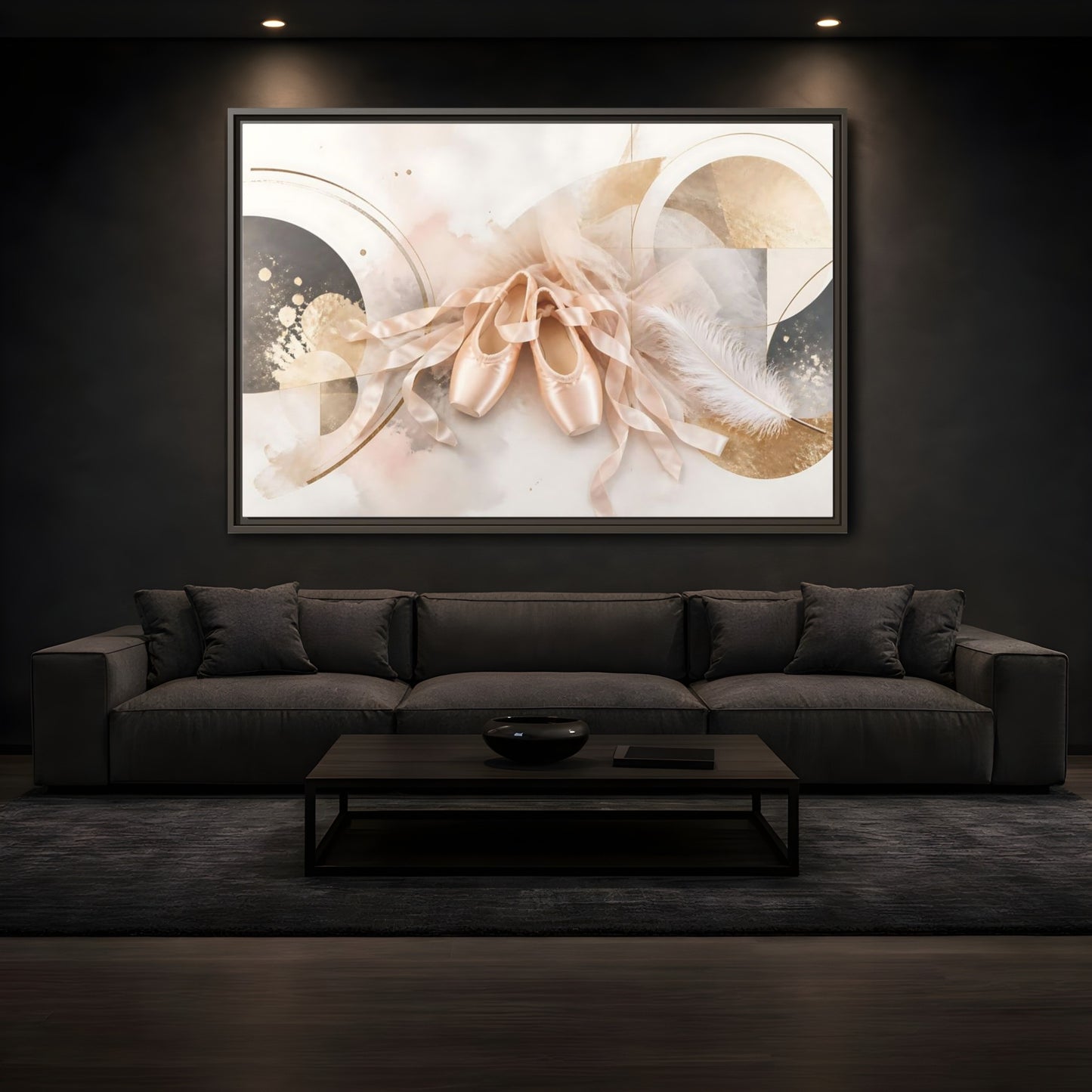 Mockup 3. Blush Ballet Pointe Shoes shown as framed canvas print