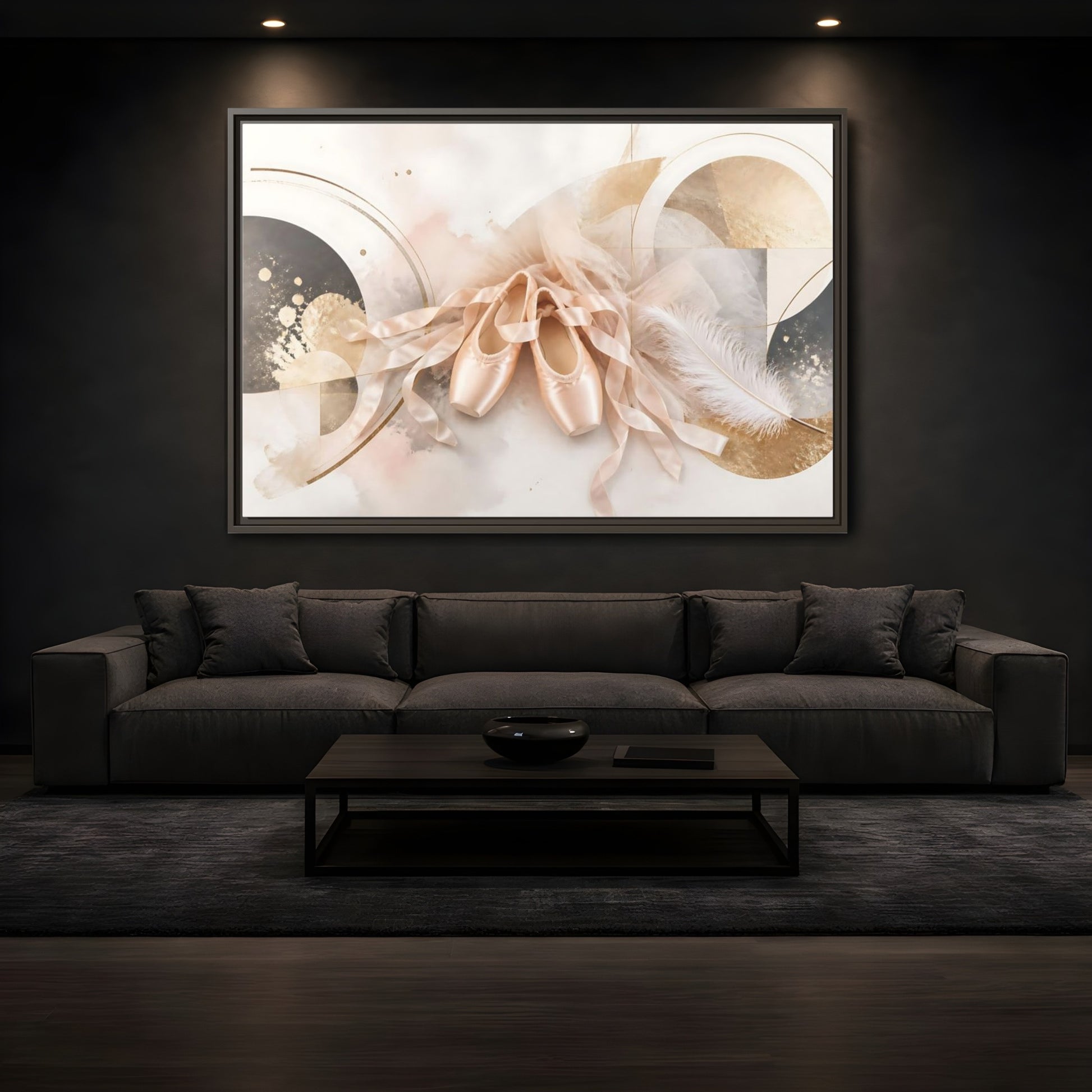 Mockup 3. Blush Ballet Pointe Shoes shown as framed canvas print