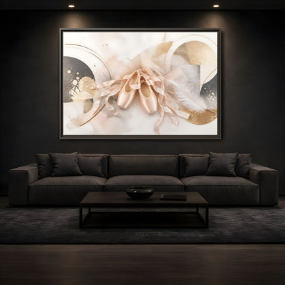 Mockup 3. Blush Ballet Pointe Shoes shown as framed canvas print