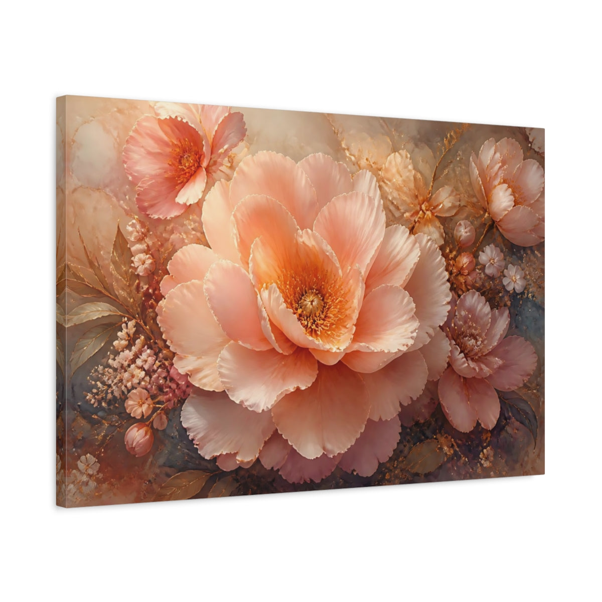 Side Mockup 2. Blush Floral Peony shown as canvas print