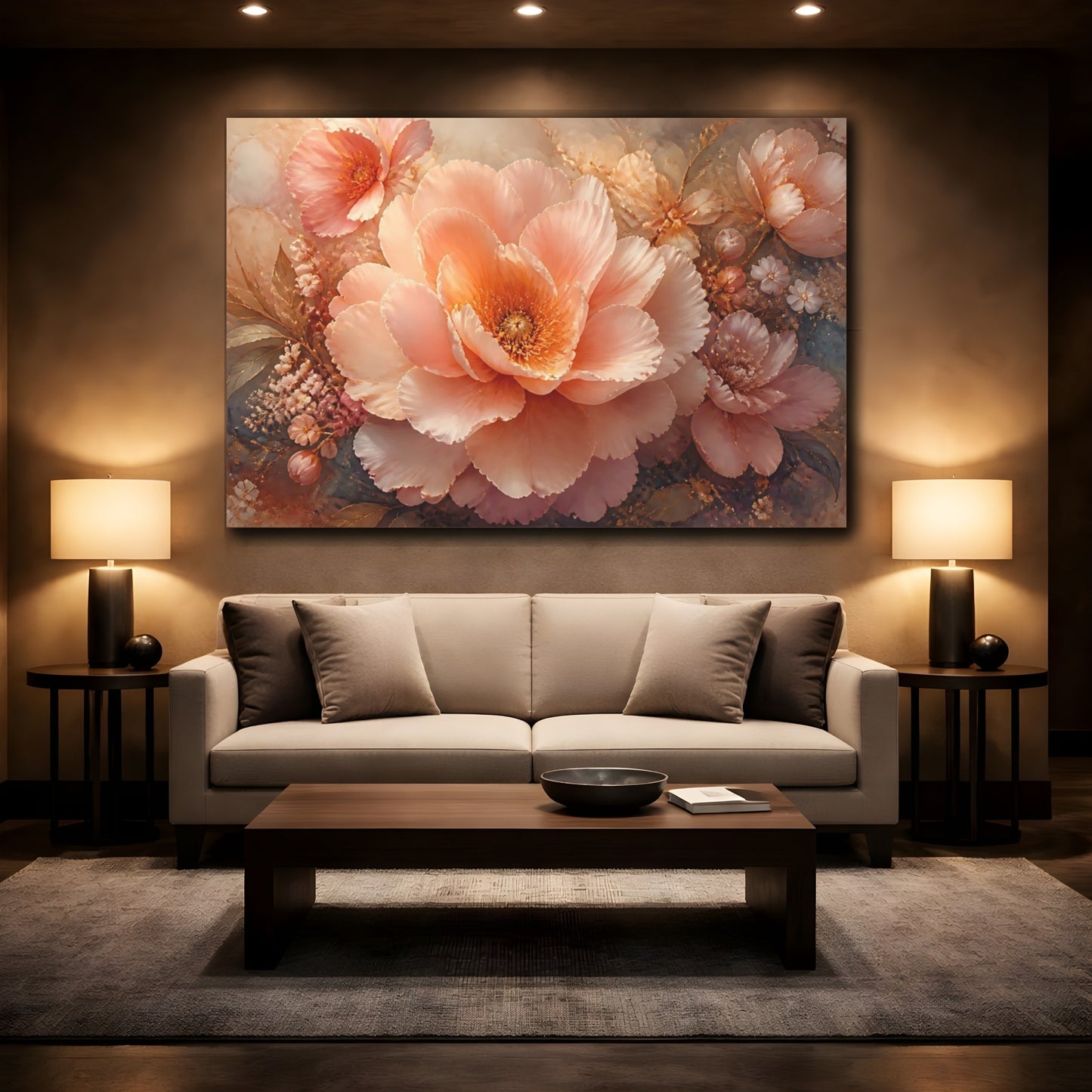 Mockup 2. Blush Floral Peony shown as canvas print