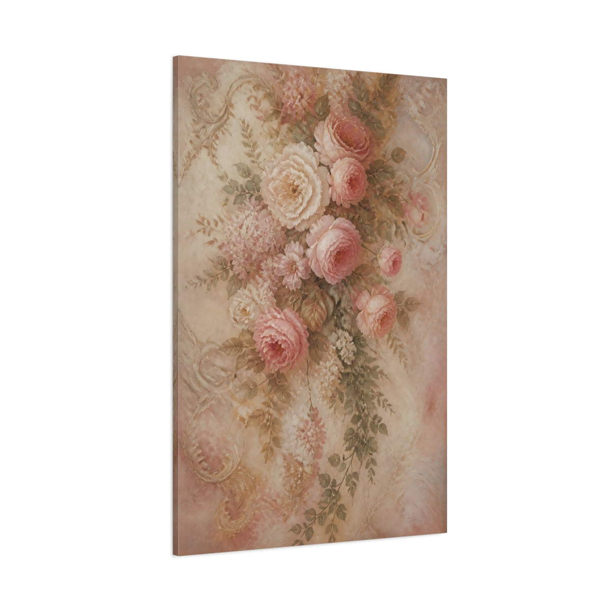 Side Mockup 1. Blush Floral Rose Bouquet shown as canvas print