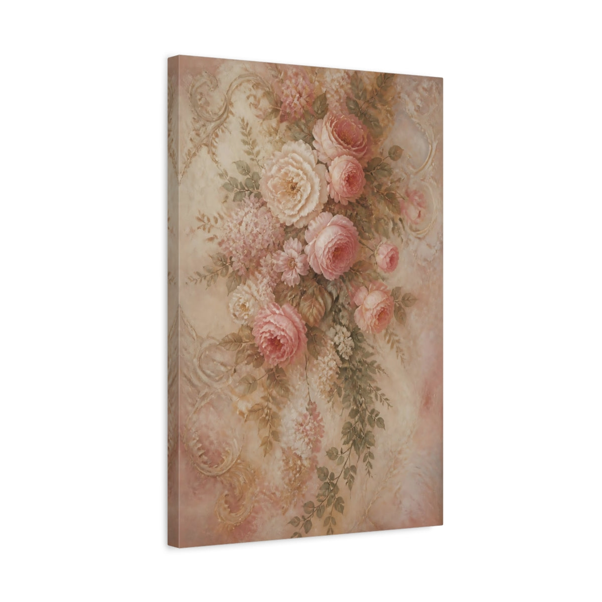 Side Mockup 3. Blush Floral Rose Bouquet shown as canvas print