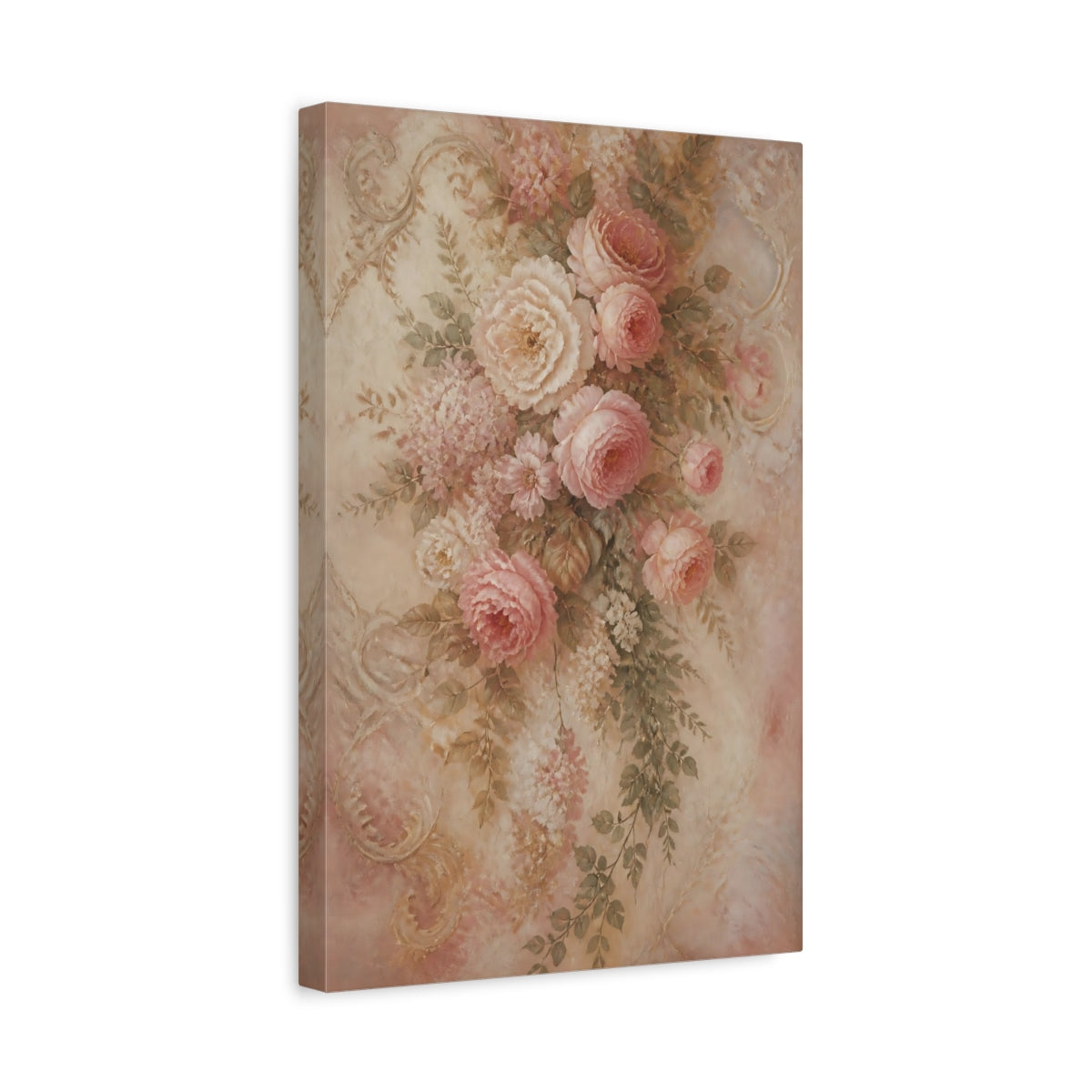 Side Mockup 4. Blush Floral Rose Bouquet shown as canvas print