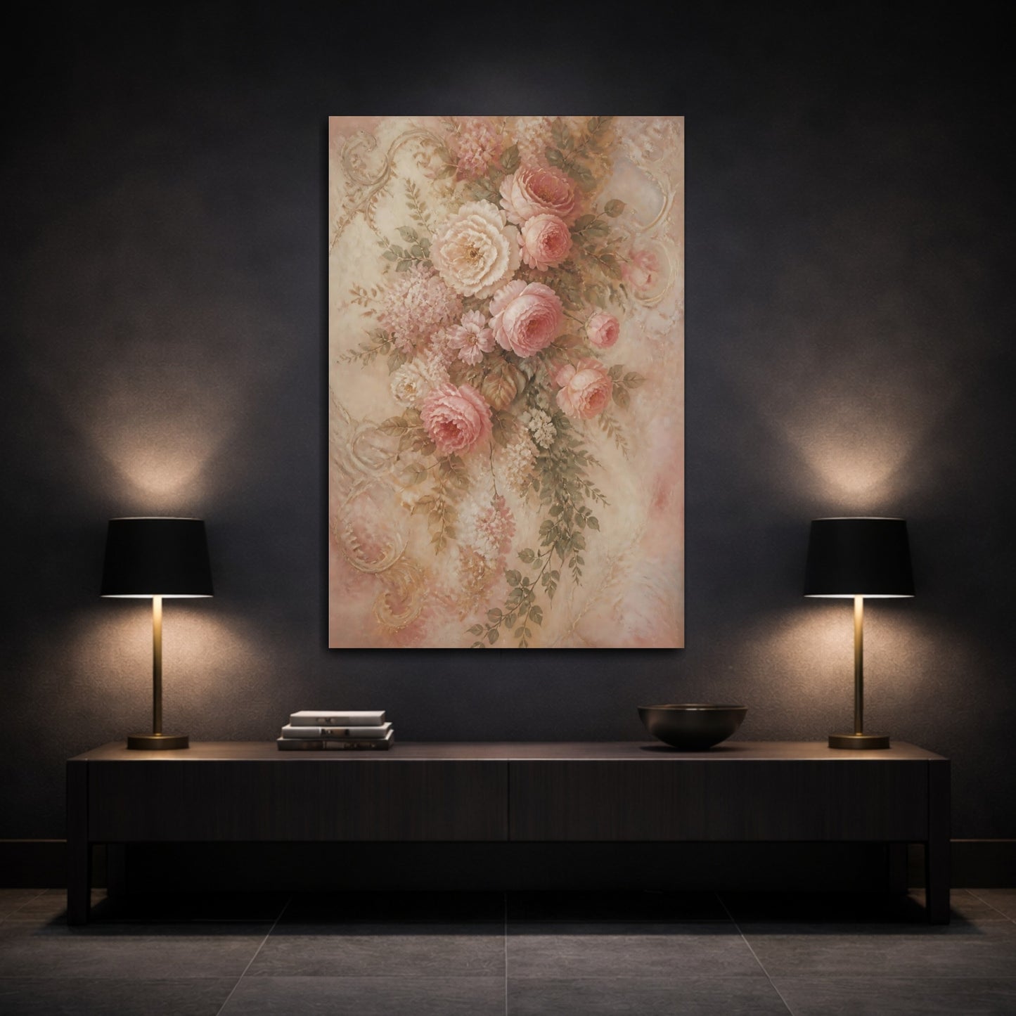 Mockup 3. Blush Floral Rose Bouquet shown as canvas print