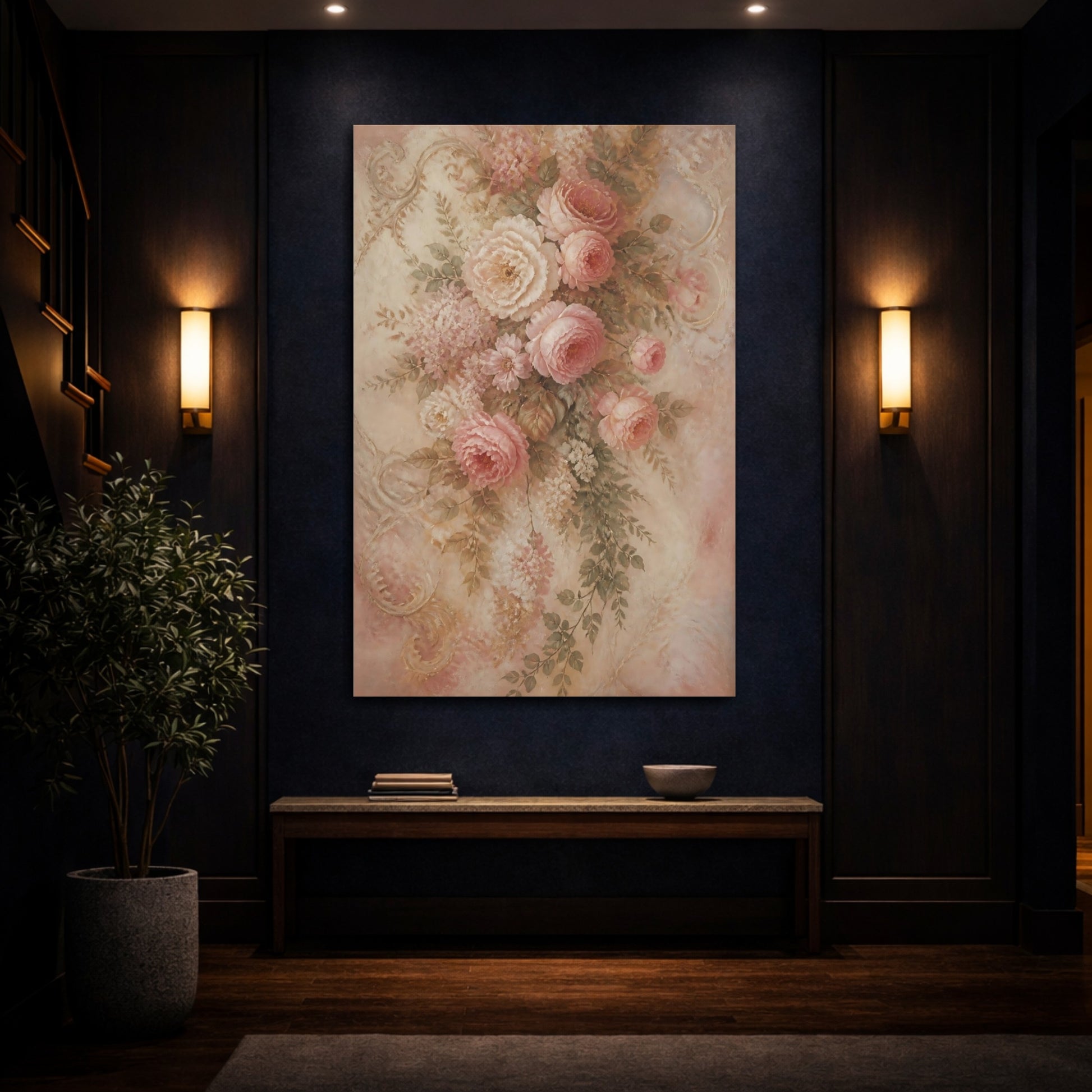 Mockup 4. Blush Floral Rose Bouquet shown as canvas print
