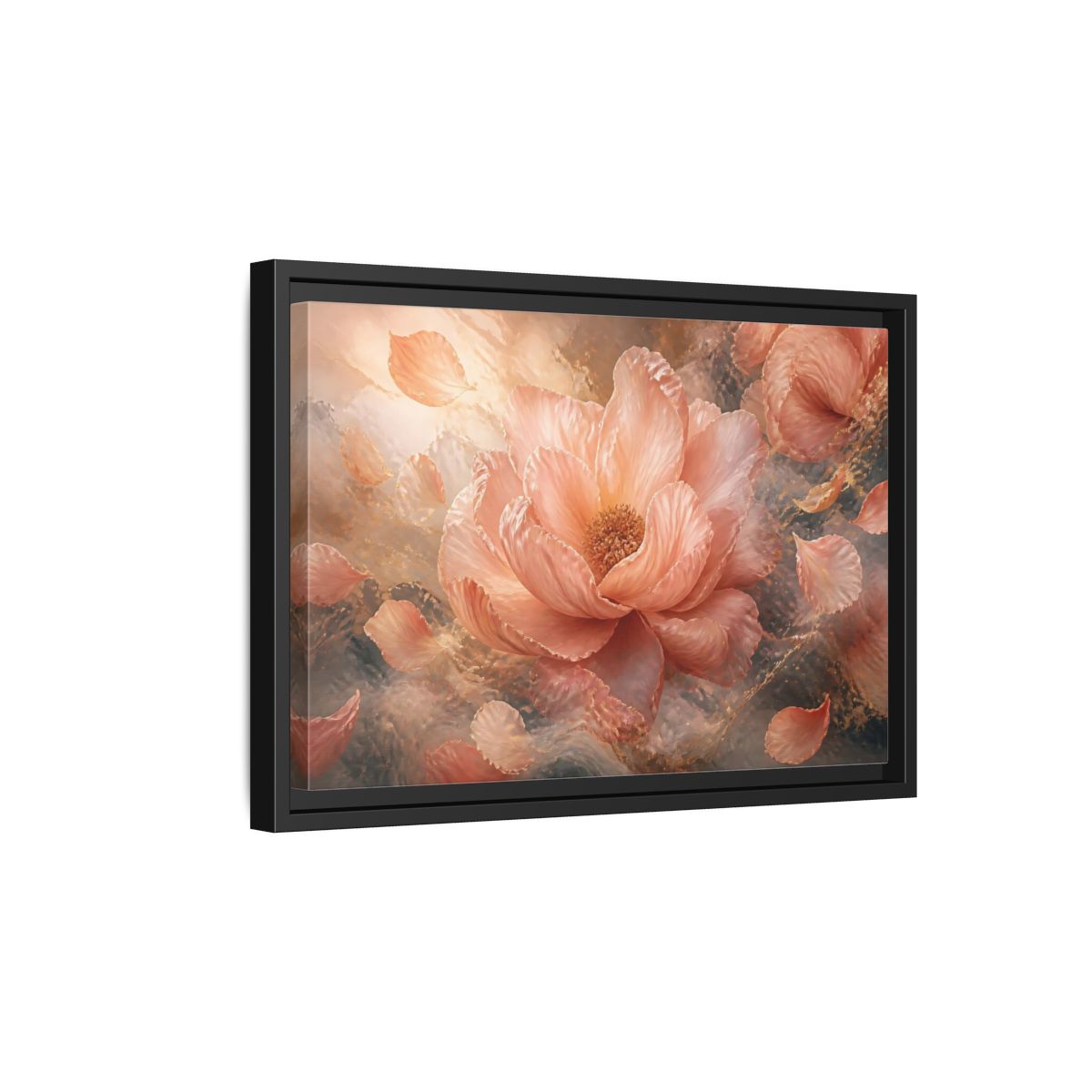 Side Mockup 6. Blush Peony Bloom shown as framed canvas print