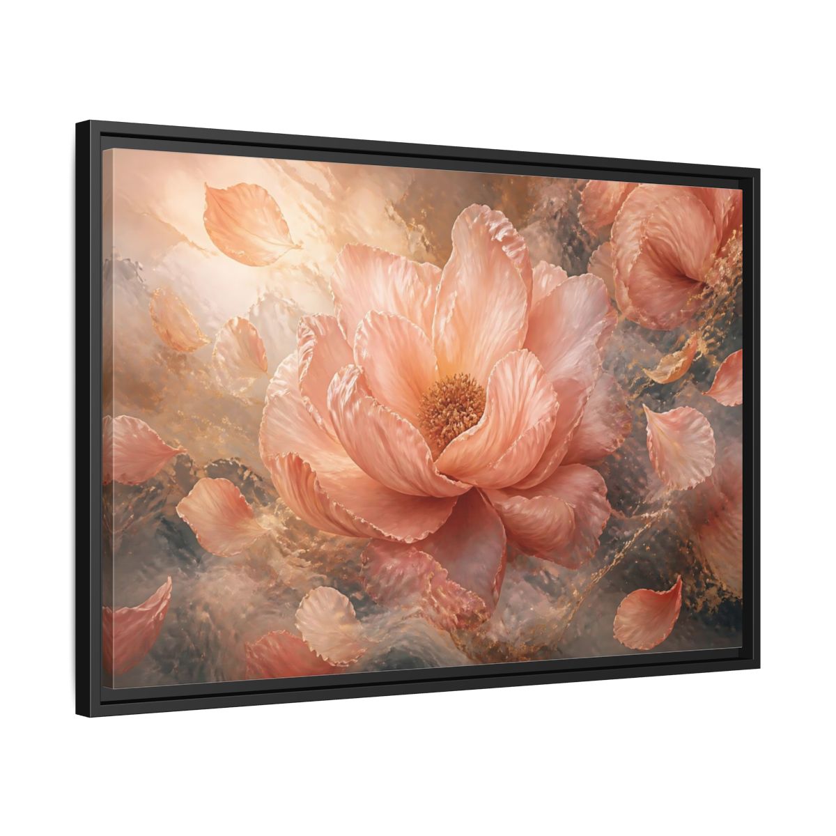 Side Mockup 14. Blush Peony Bloom shown as framed canvas print